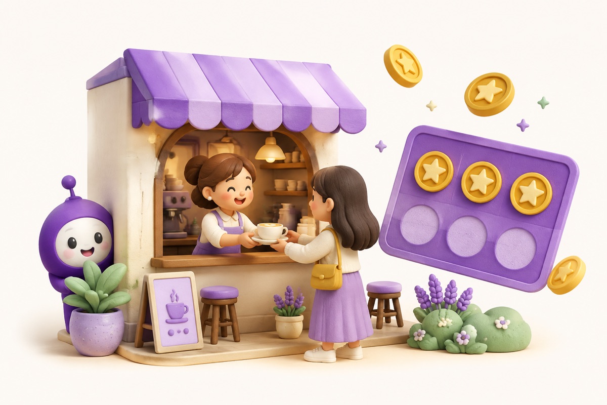咖啡店的店員迎接帶著集點卡回來的客人
